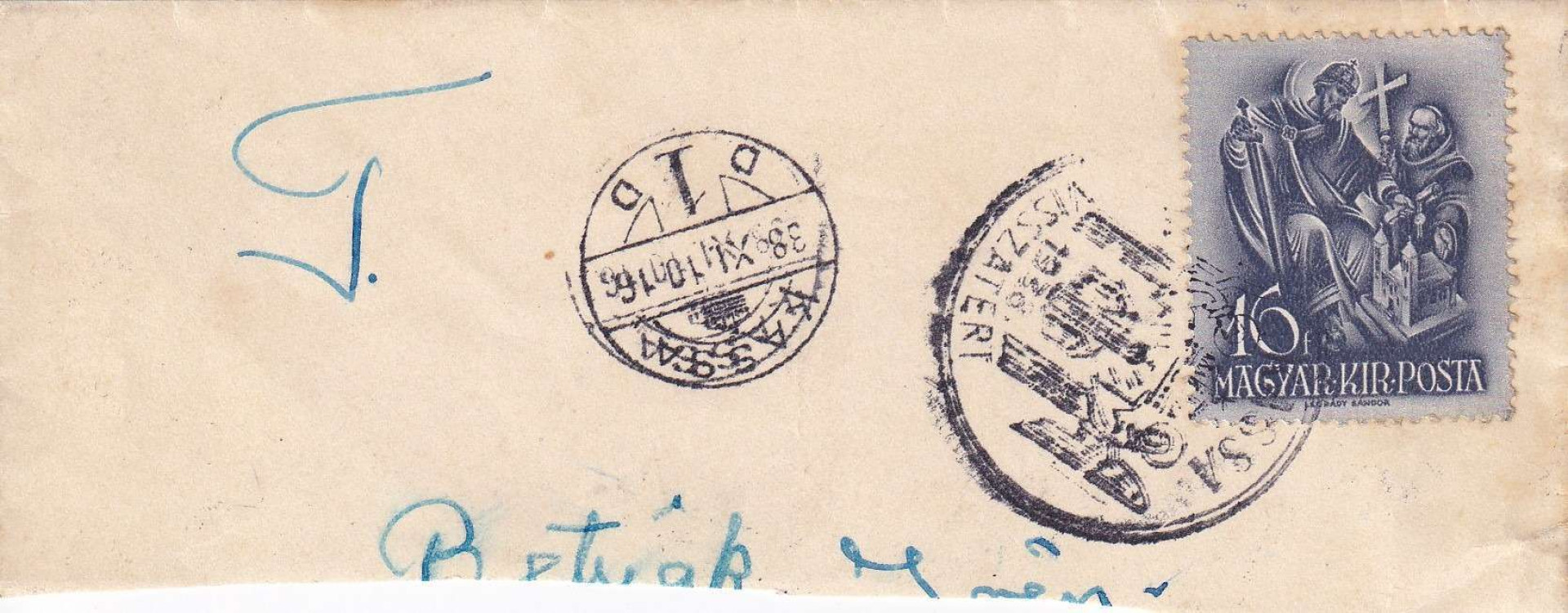 1938. KASSA Visszatért levélkivágáson