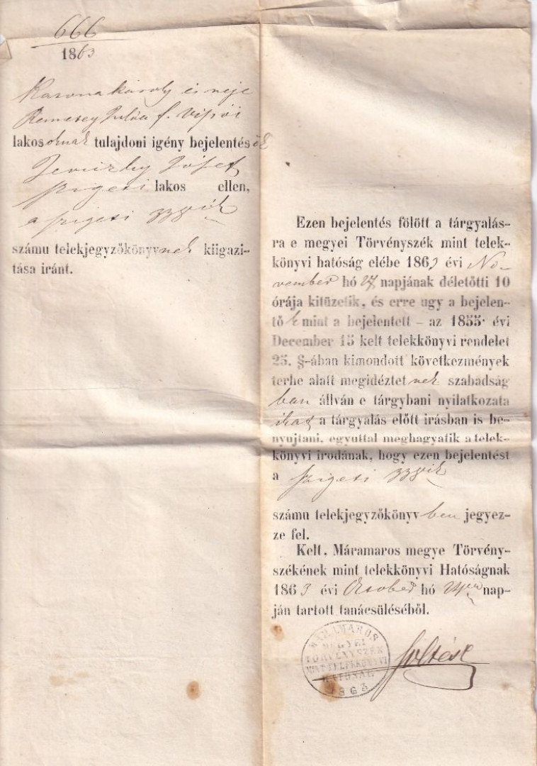 1860. Telekkönyvi kérvény