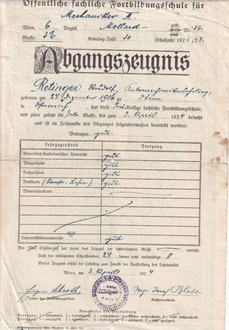 1906. Távozási bízonyitvány