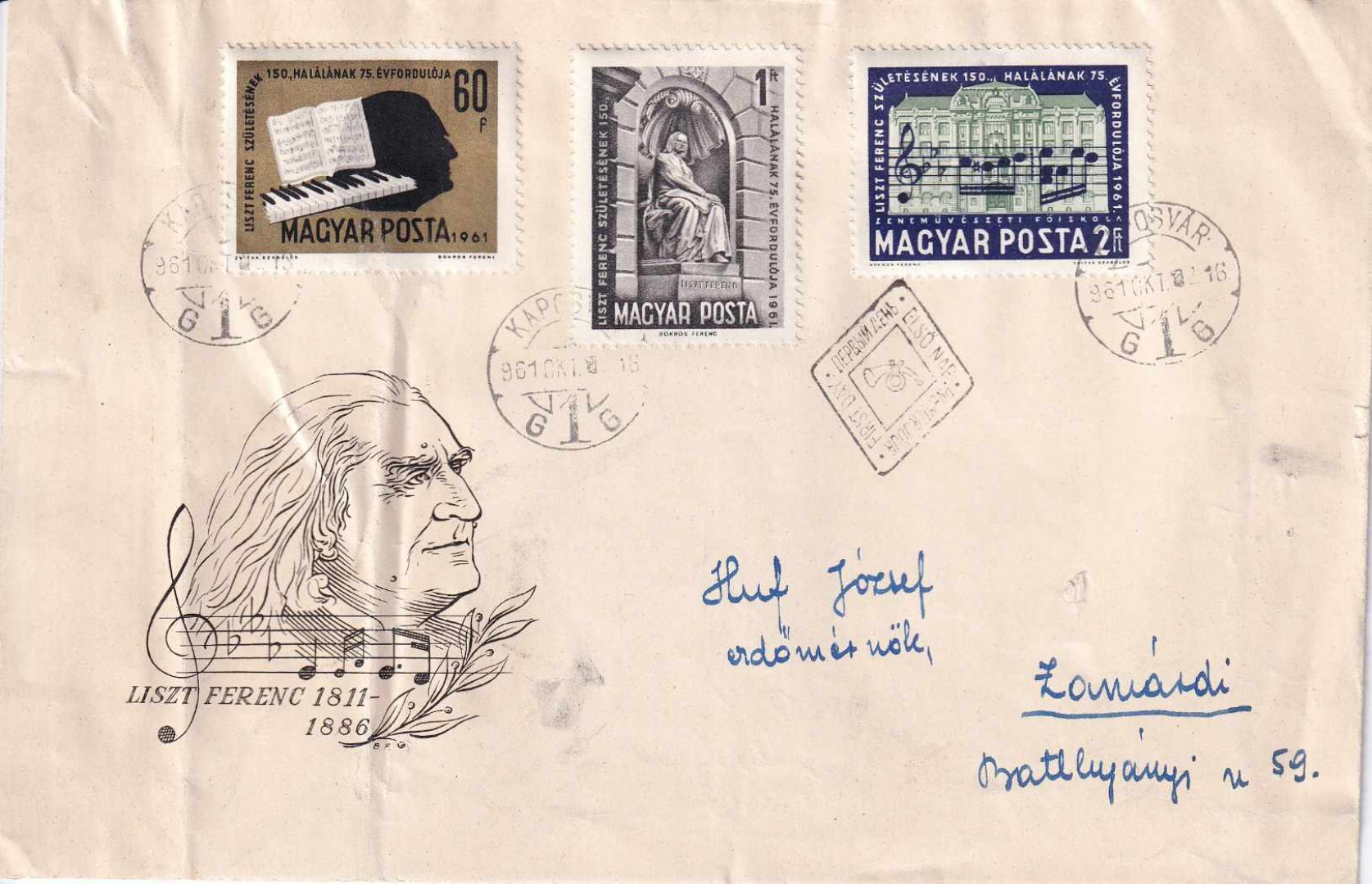 1961. Futott boríték Liszt Ferenc