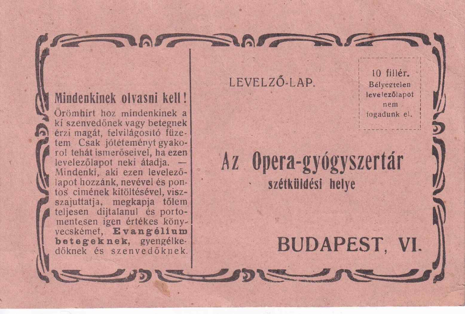 Opera Gyógyszertár Budapest levelezőlap