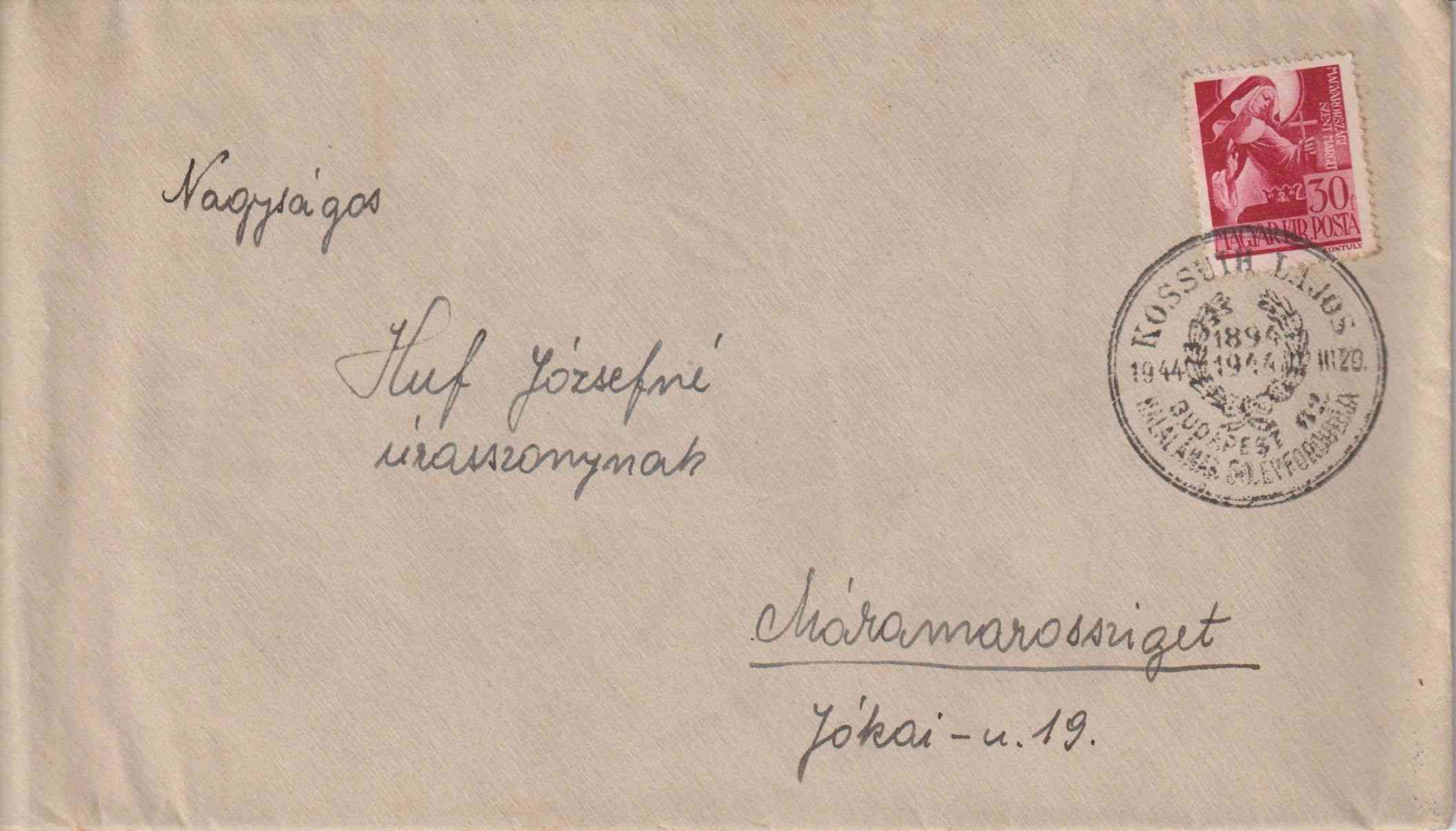 1944. Kossuth Lajos halálának 50. évford. Futott boríték