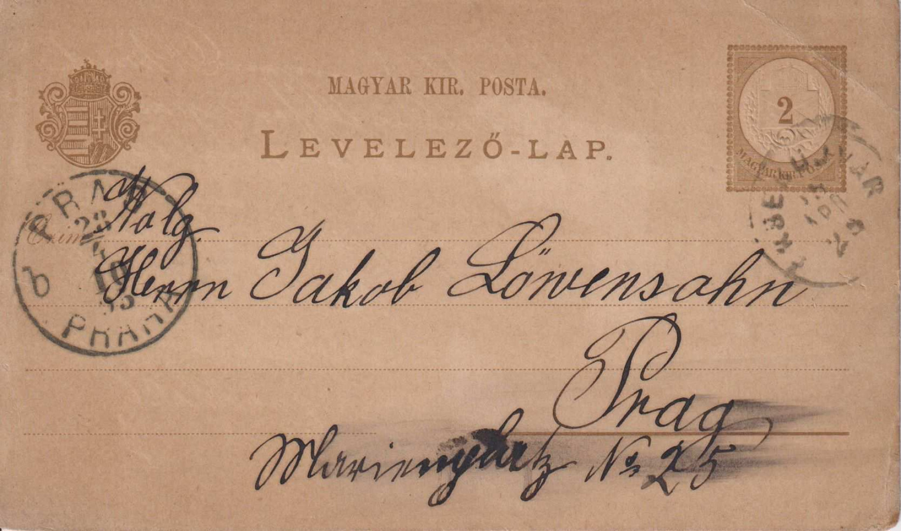 1910. Levelező-lap Érsekújvár-Prága