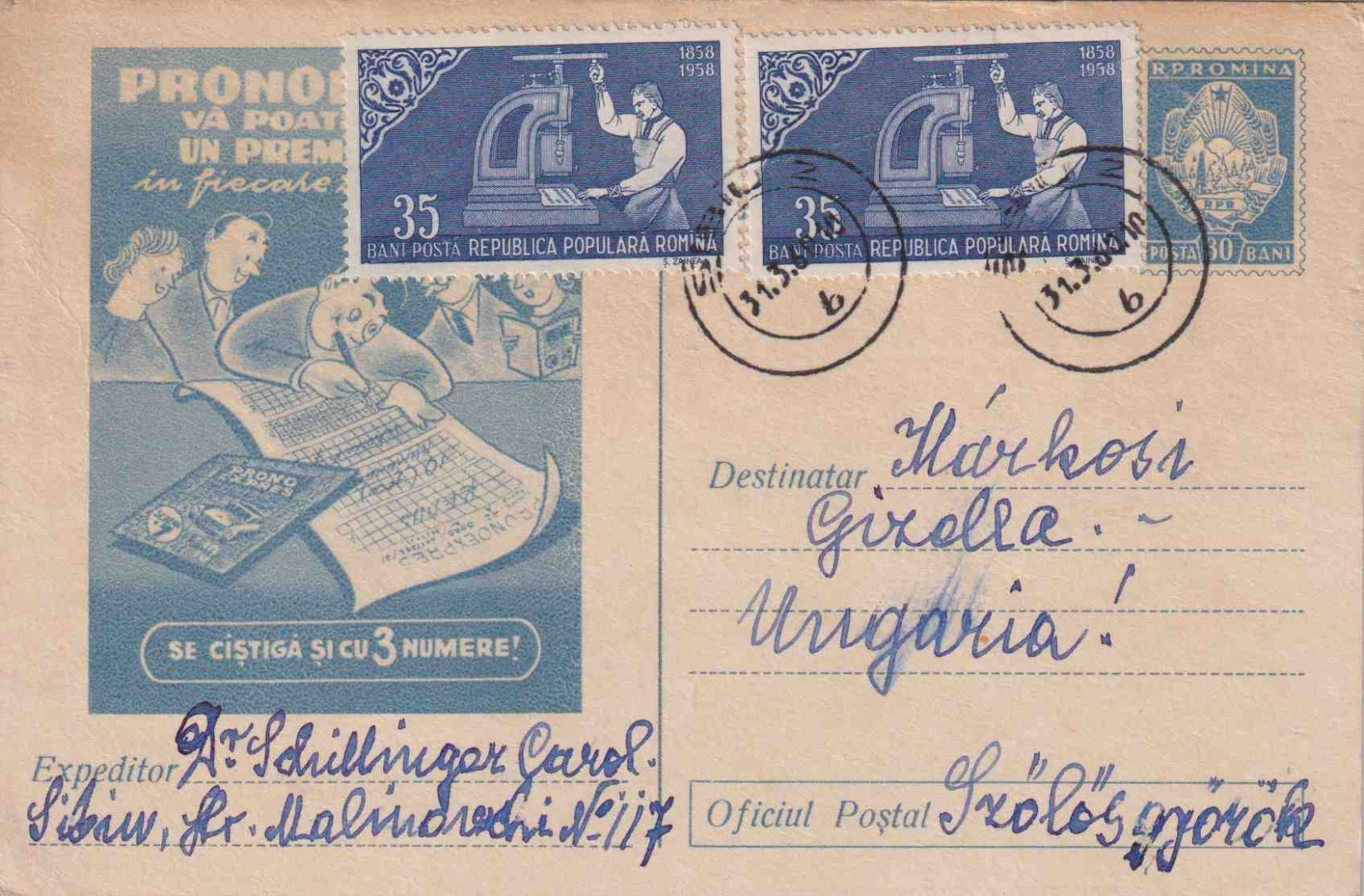 1960. Román szerencsejáték reklám levelező-lap