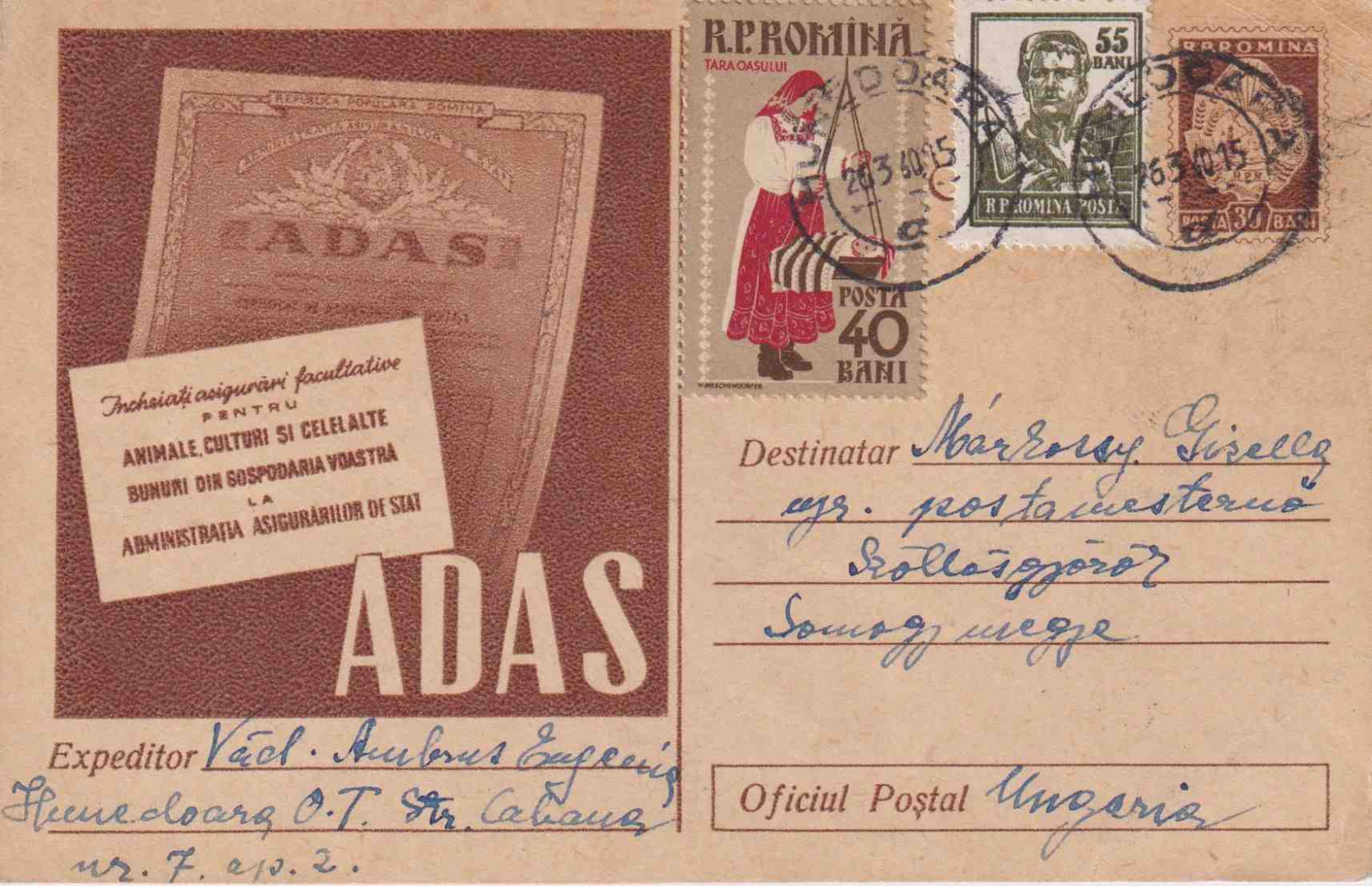 1963. ADAS bíztósitó levelező-lap