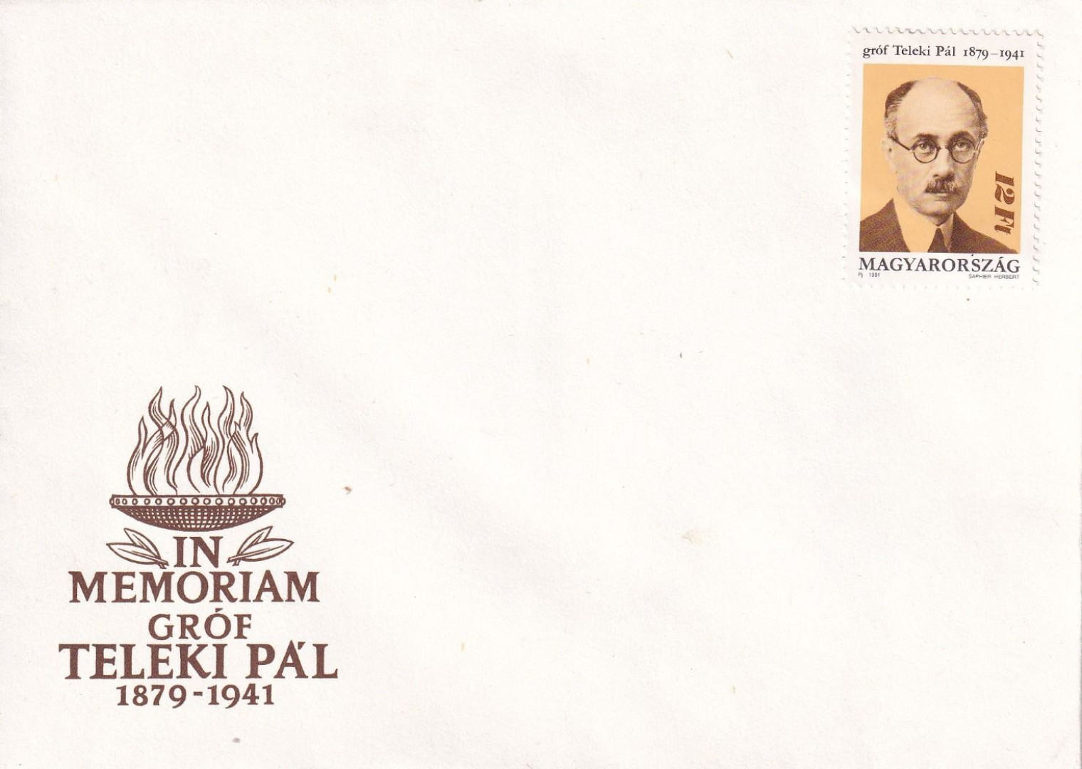 1991. In memoriam gróf Teleki Pál FDC
