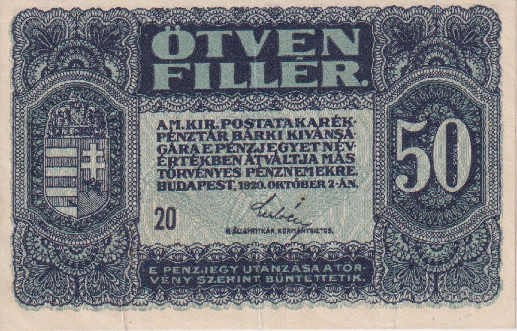 50 Fillér 1920. (20)