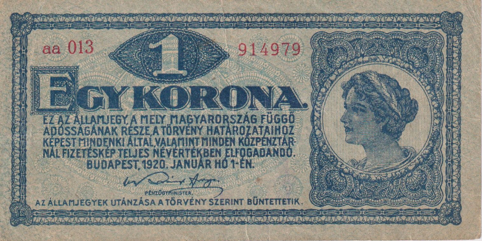 1 Korona 1920.  (aa 013)
