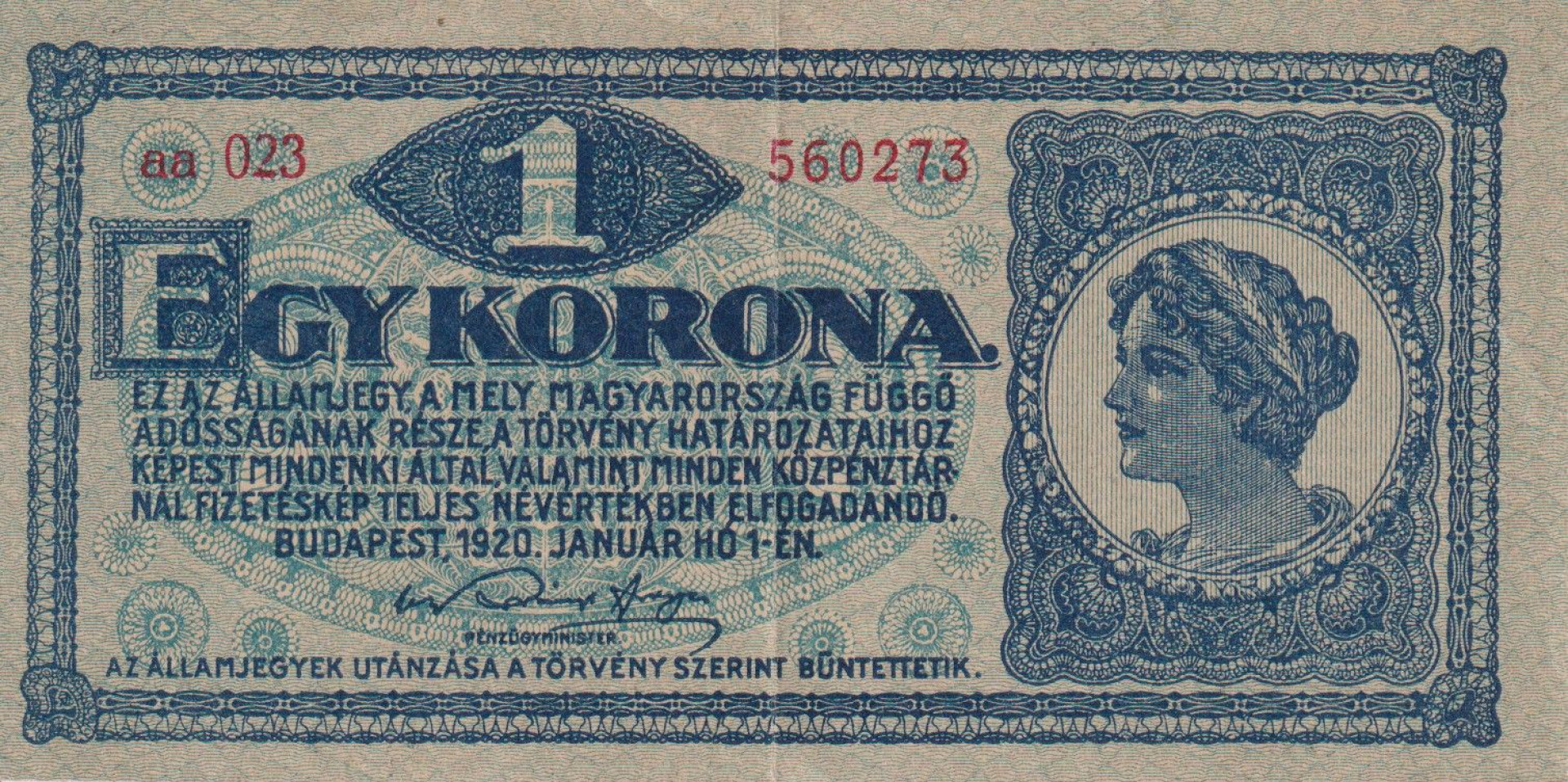 1 Korona 1920.  (aa 023)
