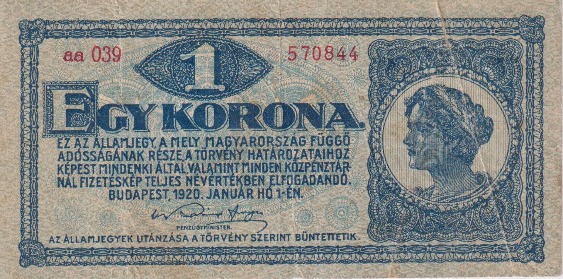 1 Korona 1920.  (aa 039)