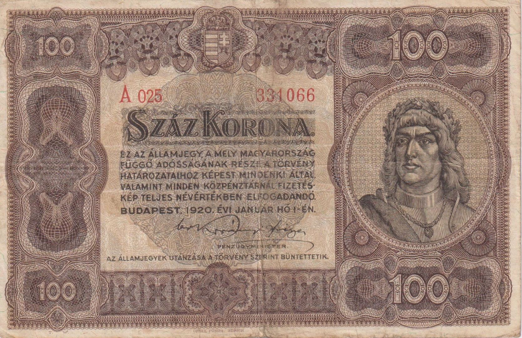 100 Korona 1920. ( A 025 )