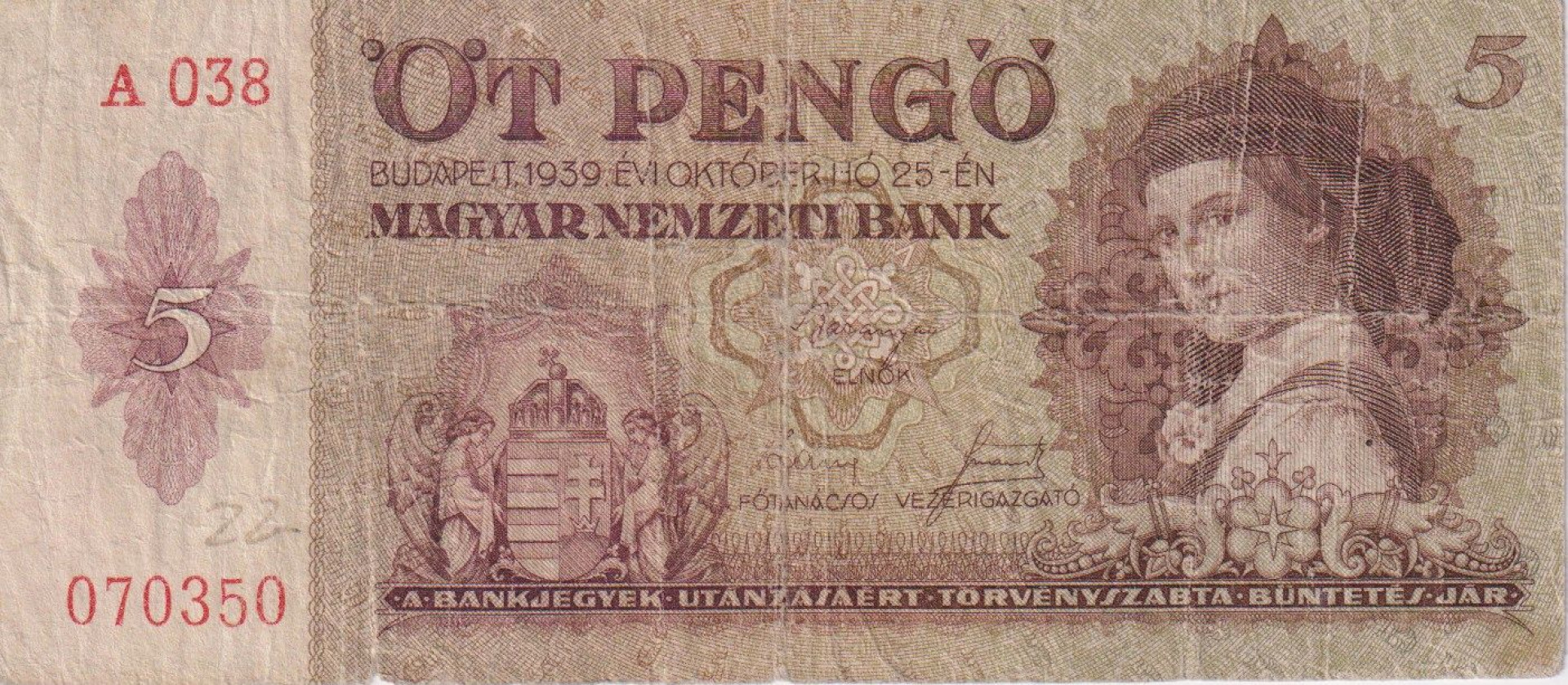 5 Pengő  1939. ( A 038 )
