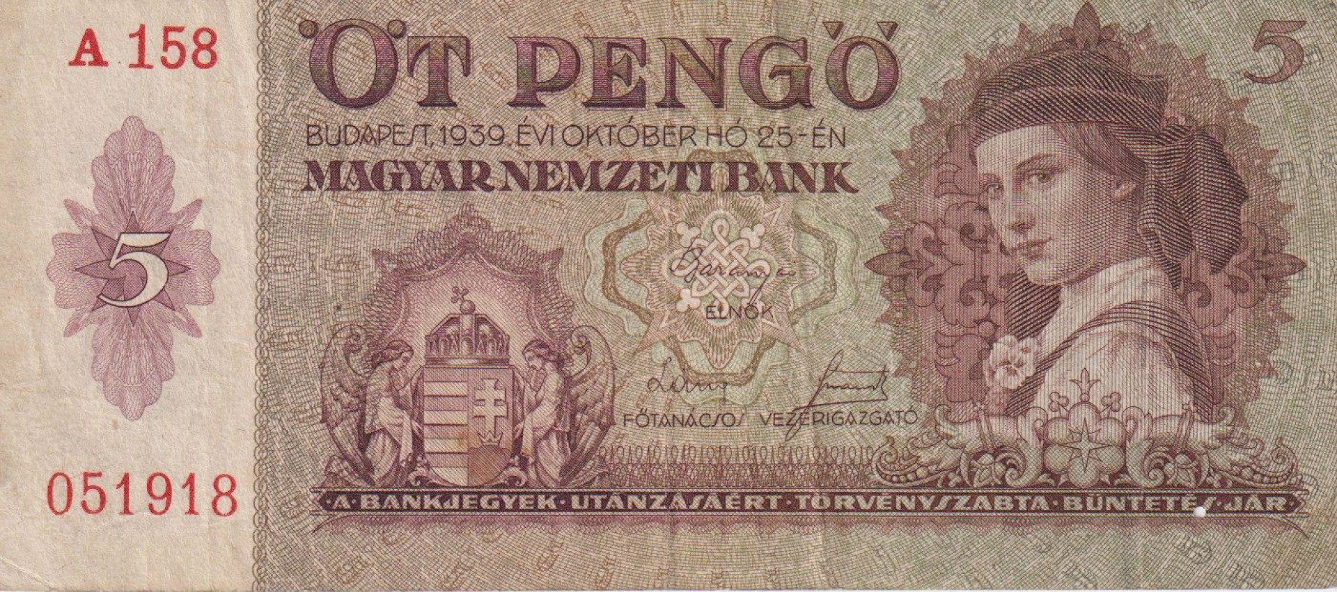 5 Pengő  1939. ( A 158 )