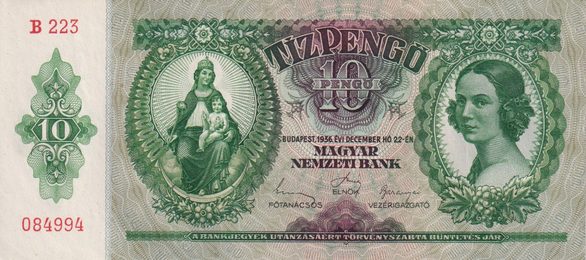 10 Pengő 1936. ( B 223 )
