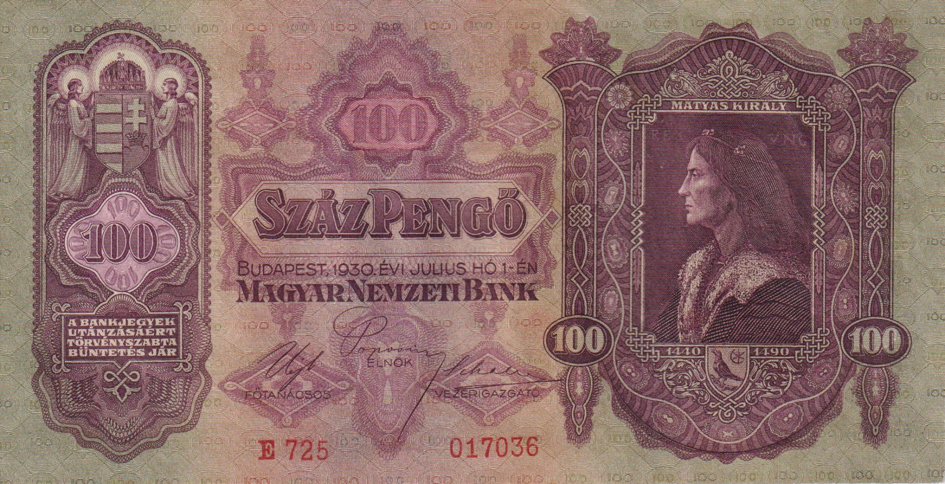 100 Pengő 1930. ( E 725 )