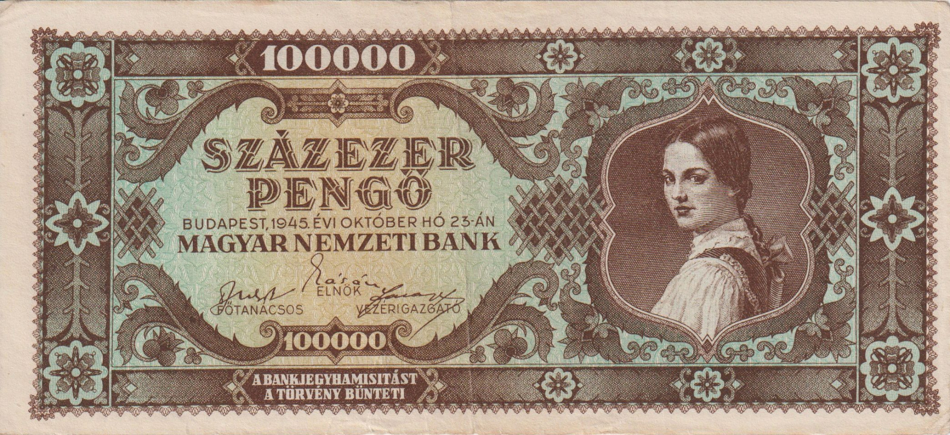 100.000 Pengő 1945. ( M 356 )