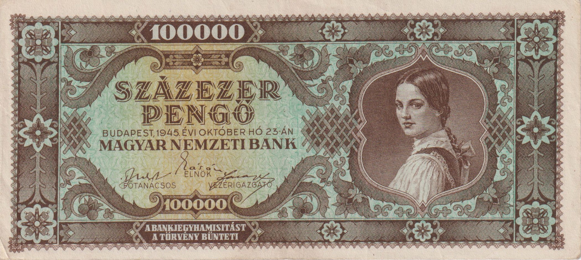 100.000 Pengő 1945. ( M 449 )