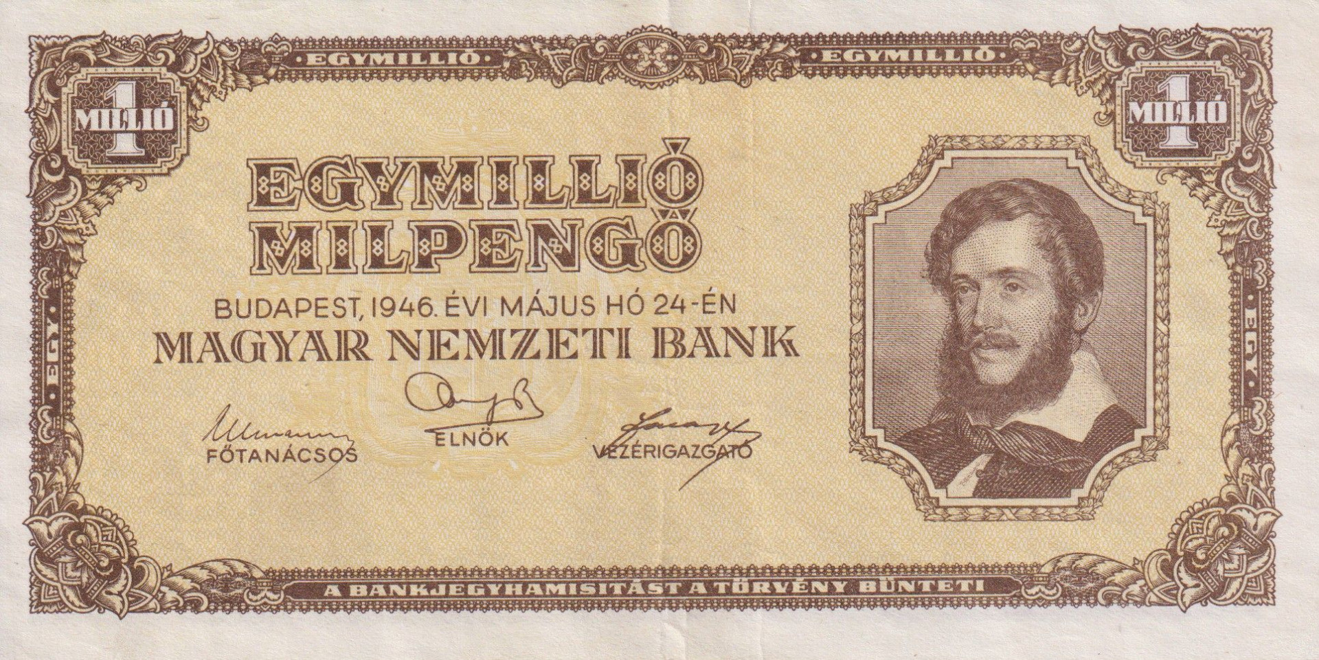 Egymillió Milpengő 1946. világos hátlap