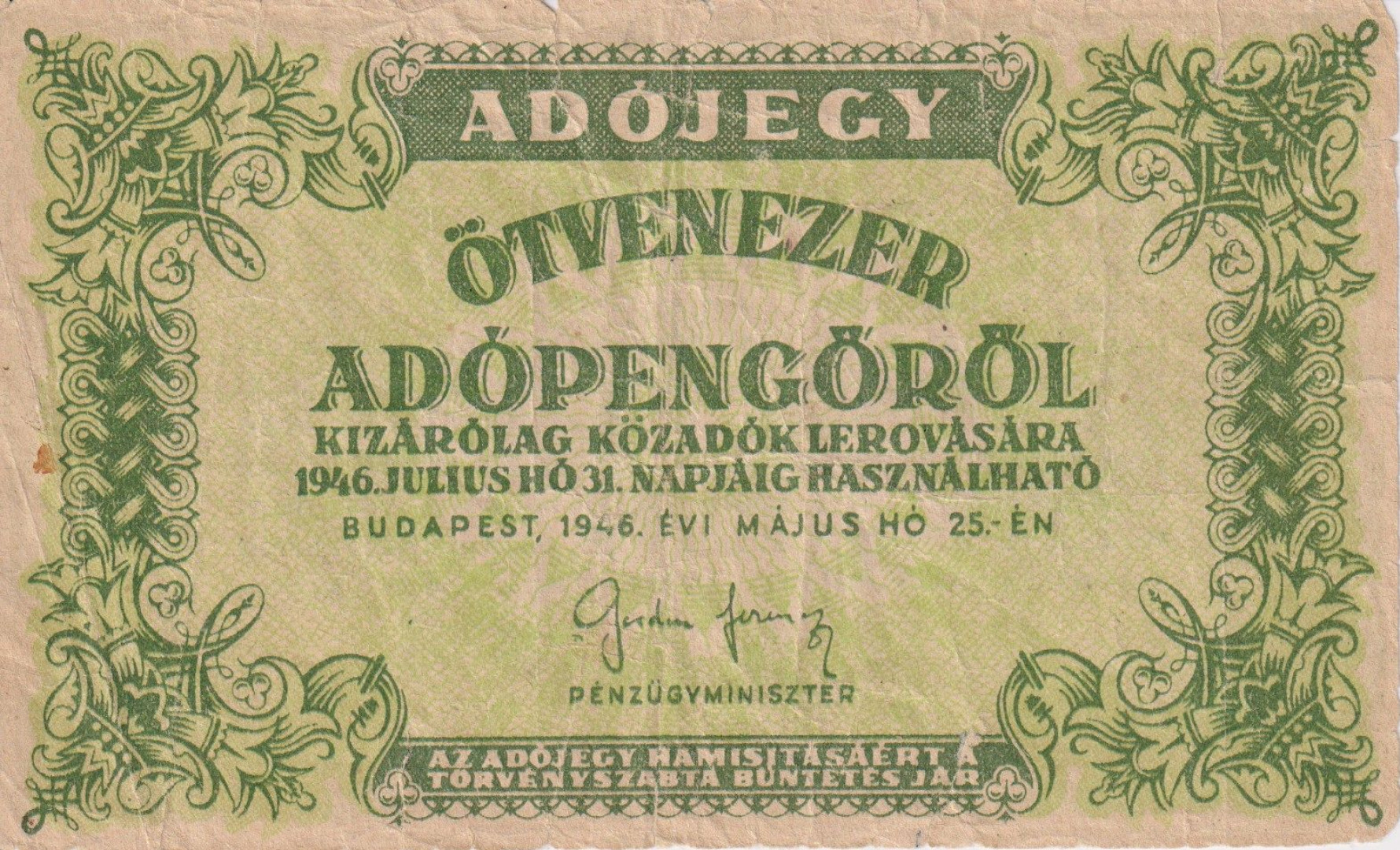 Adójegy 50.000 Adópengőről 1946.