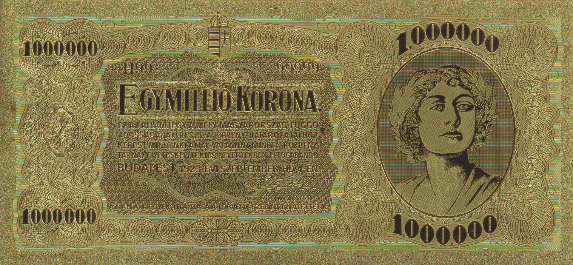 1.000.000 Korona 1923.( aranyozott )