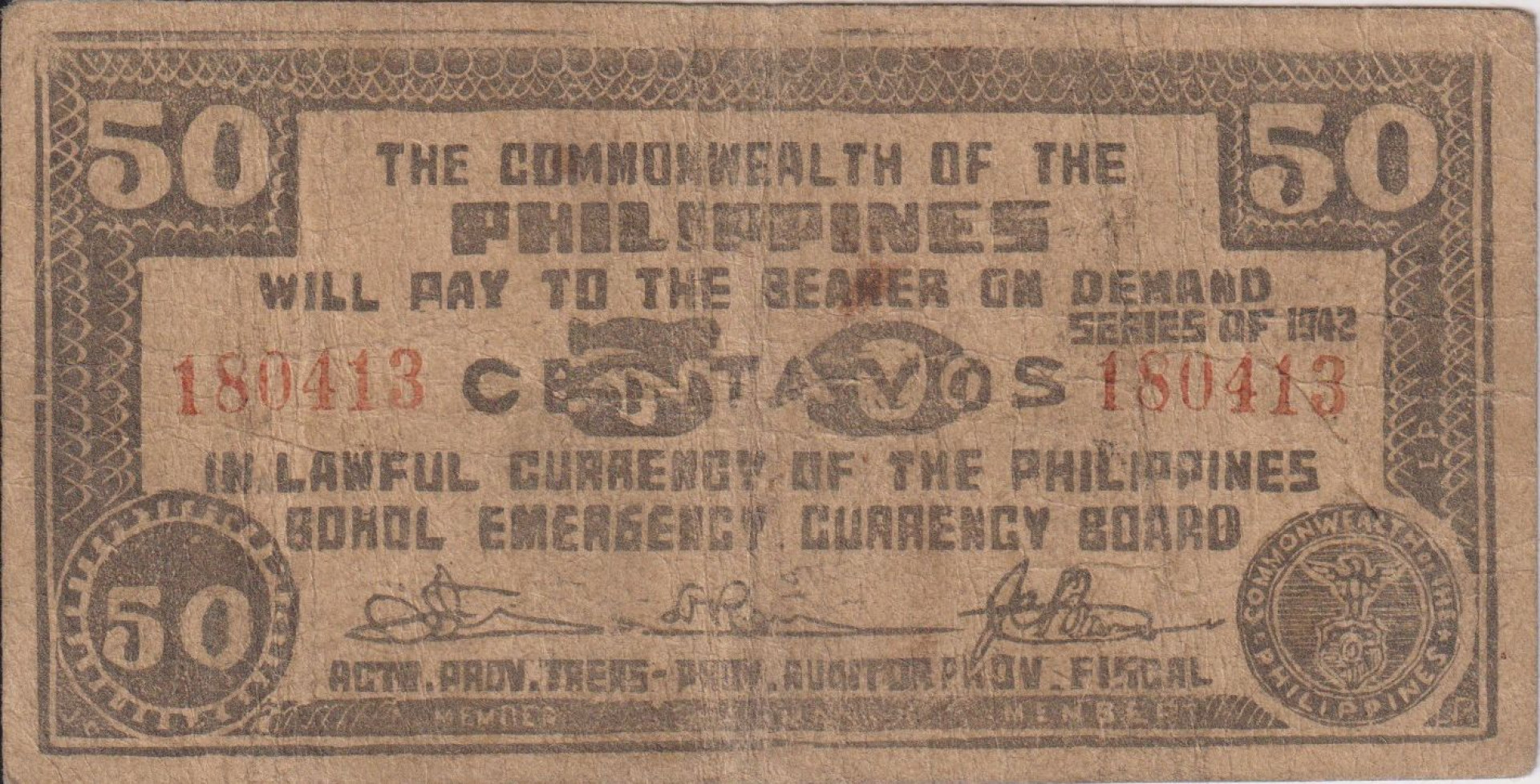 Fülöp-szig. II.Vh. 50 centavos  1942.Ser. BOHOL tartomány  Kat:S134d