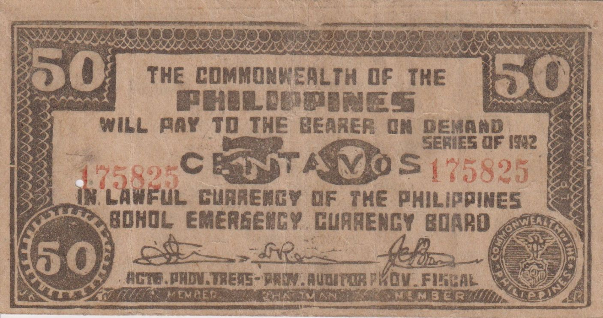 Fülöp-szig. II.Vh. 50 centavos  1942.Ser. BOHOL tartomány  Kat:S134e