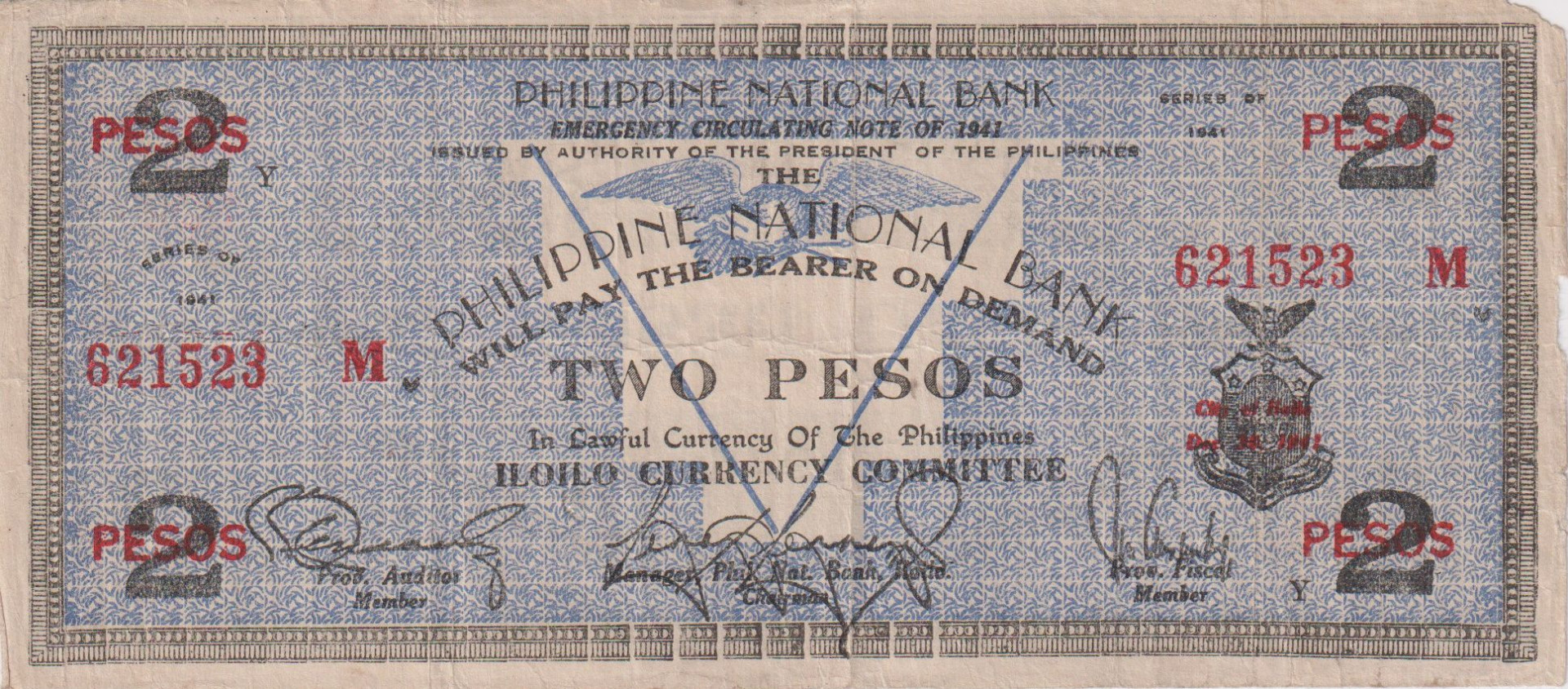 Fülöp-szig. II.Vh. 2 pesos  1941.Ser. ILOILO tartomány  Kat:S306a