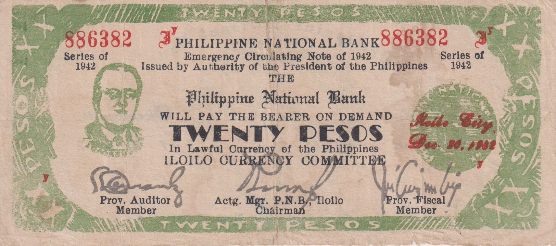 Fülöp-szig. II.Vh. 20 pesos  1942.Ser. ILOILO tartomány  Kat:S318a