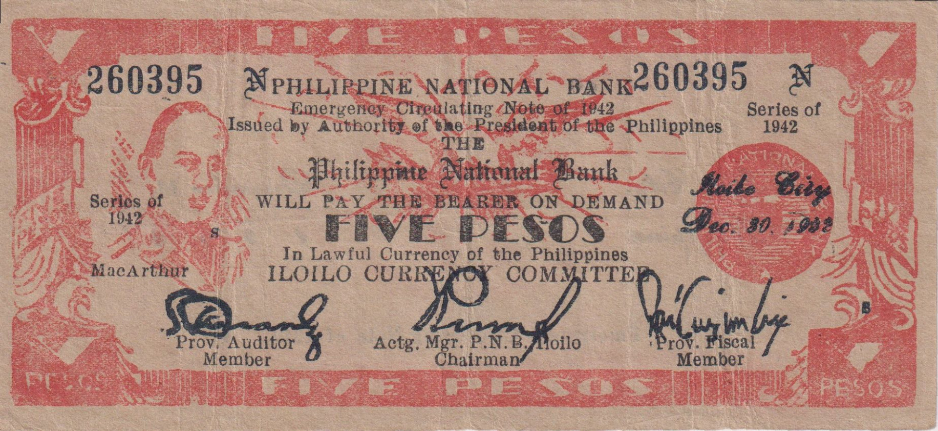 Fülöp-szig. II.Vh. 5 pesos  1942.Ser. ILOILO tartomány  Kat:S316