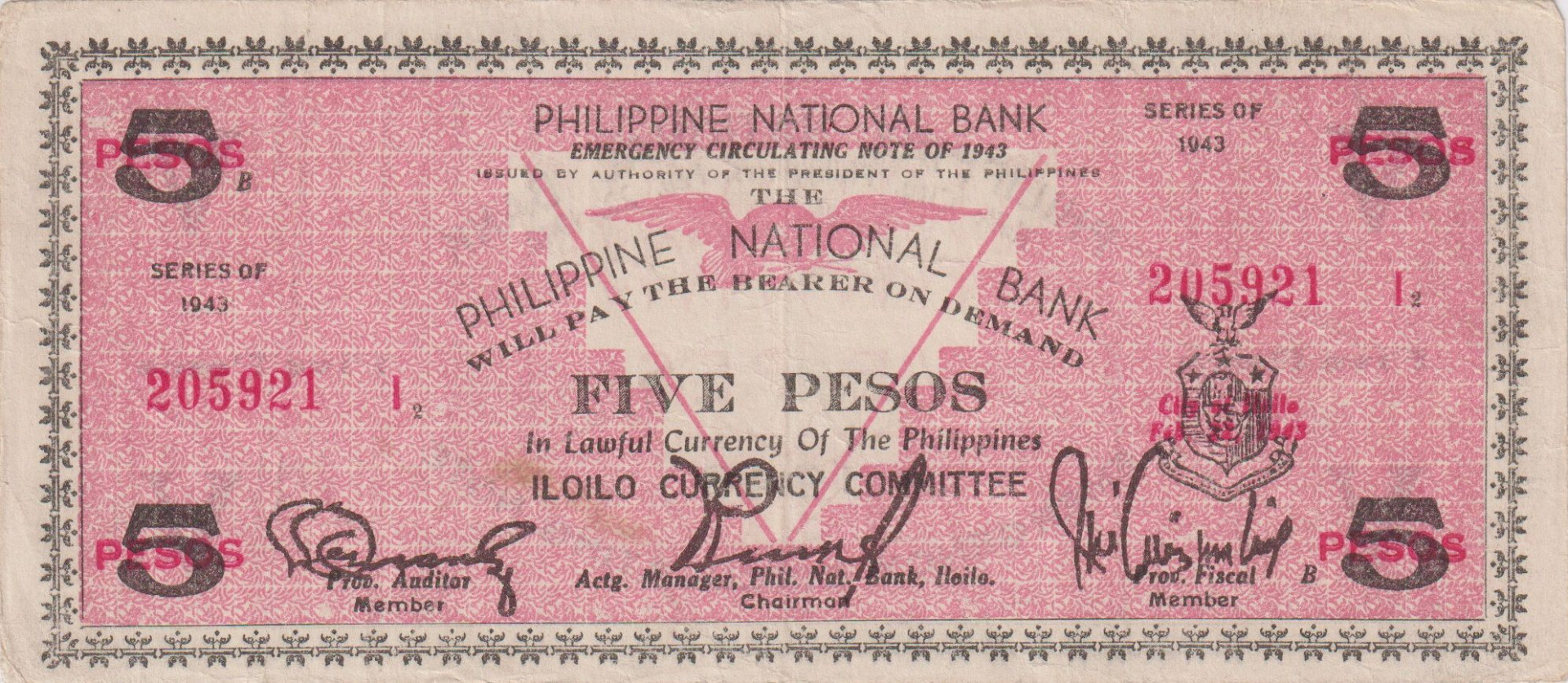 Fülöp-szig. II.Vh. 5 pesos  1943.Ser. ILOILO tartomány  Kat:S328a