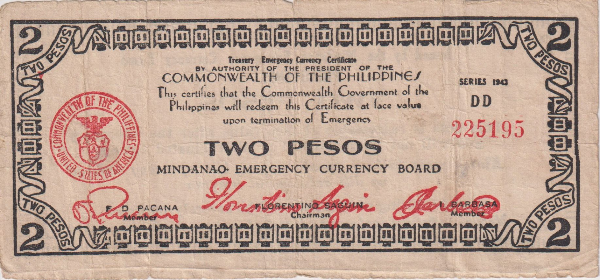 Fülöp-szig. II.Vh. 2 pesos  1943.Ser.DD MINDANAO-sziget  Kat:S496