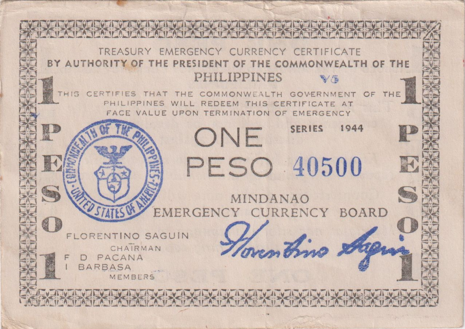 Fülöp-szig. II.Vh. 50 centavos  1944.Ser.V5  MINDANAO-sziget  Kat:S522