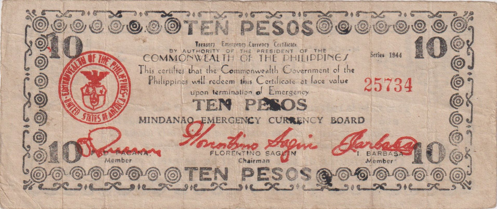 Fülöp-szig. II.Vh. 10 pesos  1944.Ser.  MINDANAO-sziget  Kat:S527a