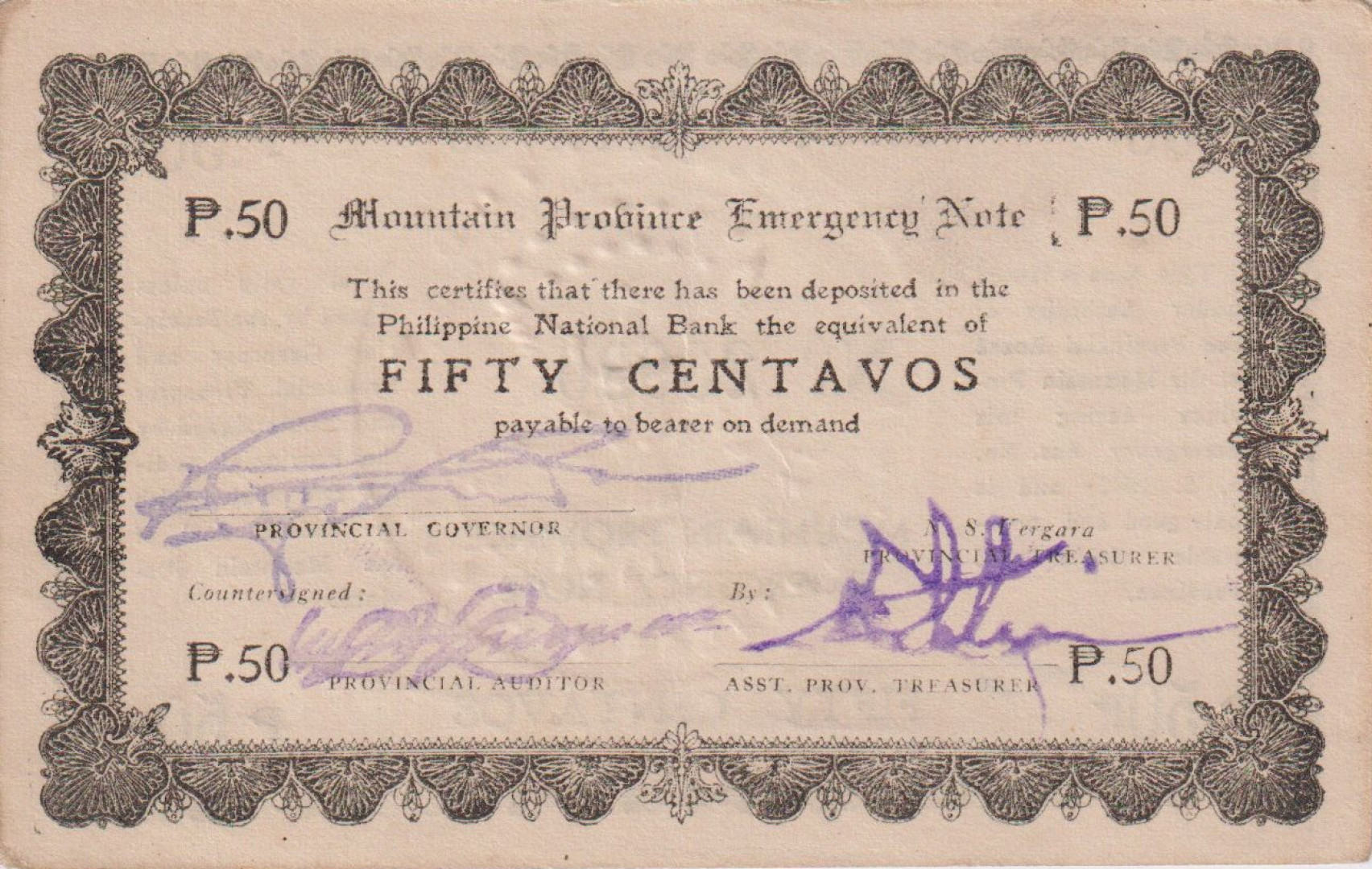 Fülöp-szig. II.Vh. 50 centavos  1942.Ser. MOUNTAIN-tartomány Kat:S594b