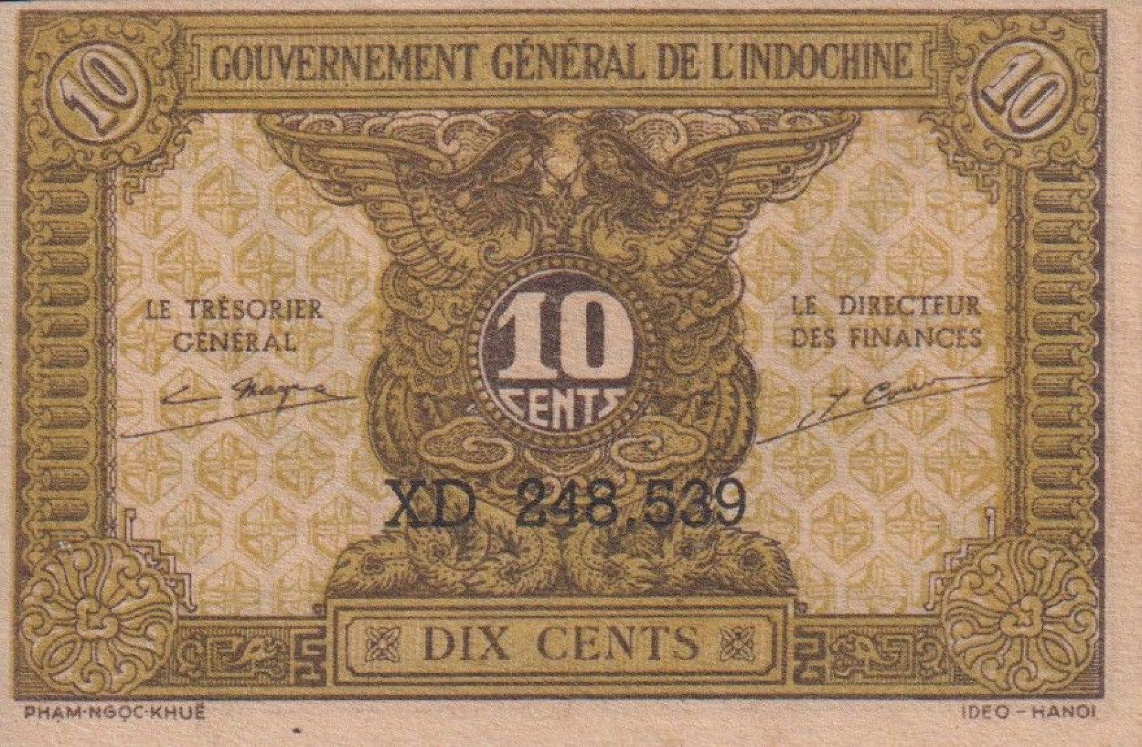 Francia-Indokina 10 cents 1942. P89a