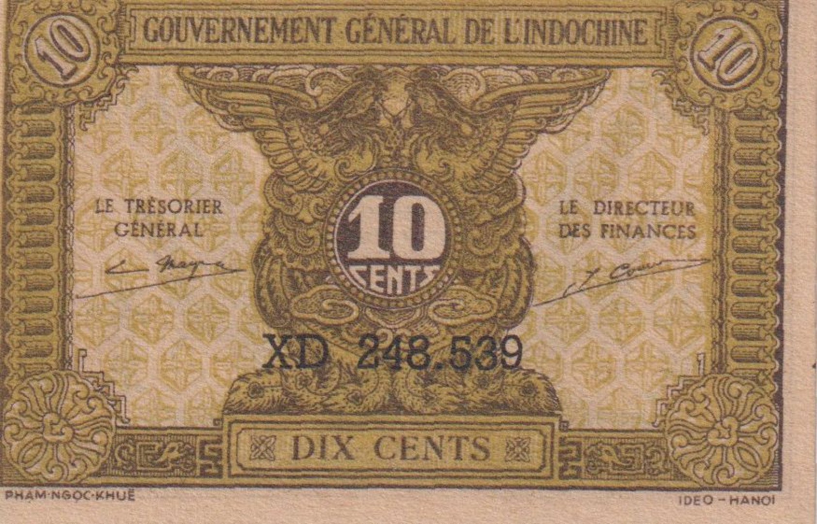 Francia-Indokina 10 cents 1942. P89a