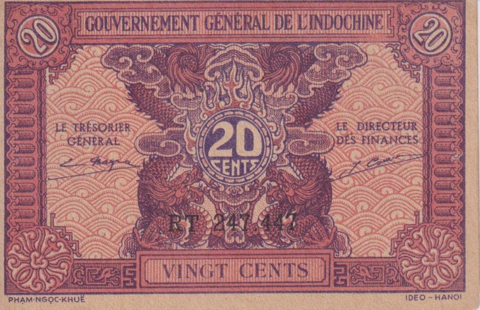 Francia-Indokina 20 cents 1942. P90a