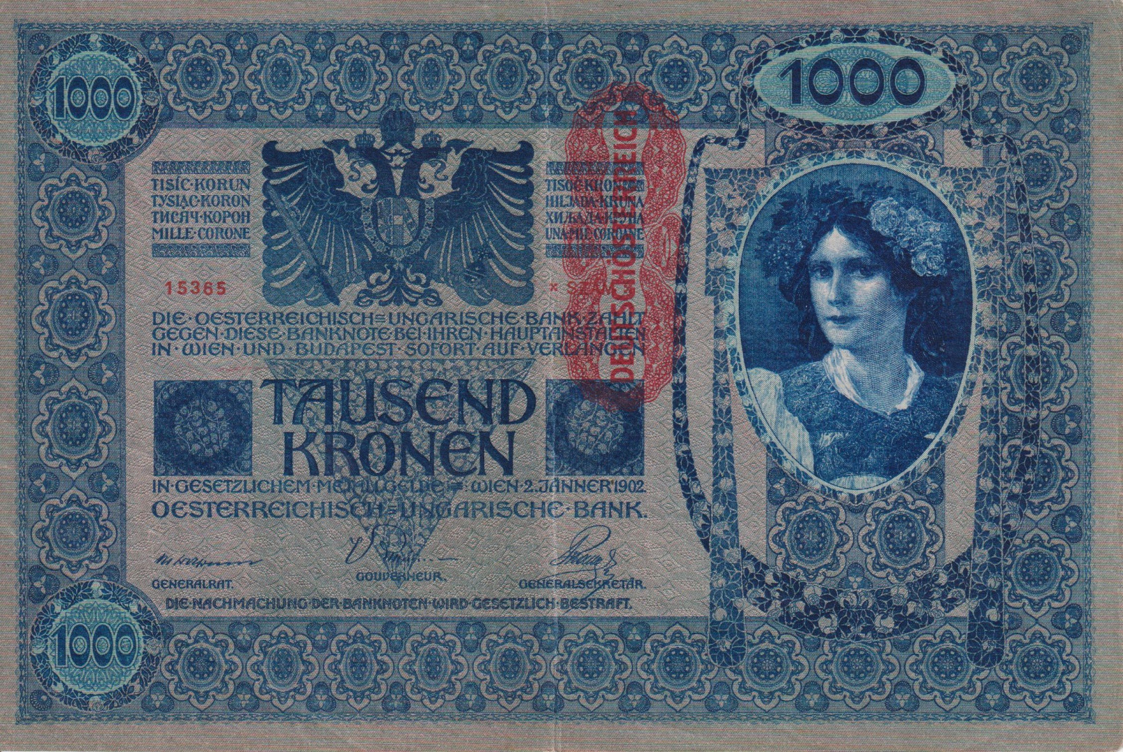 1000 Korona 1902. (1429)Osztrák felülbélyegzés