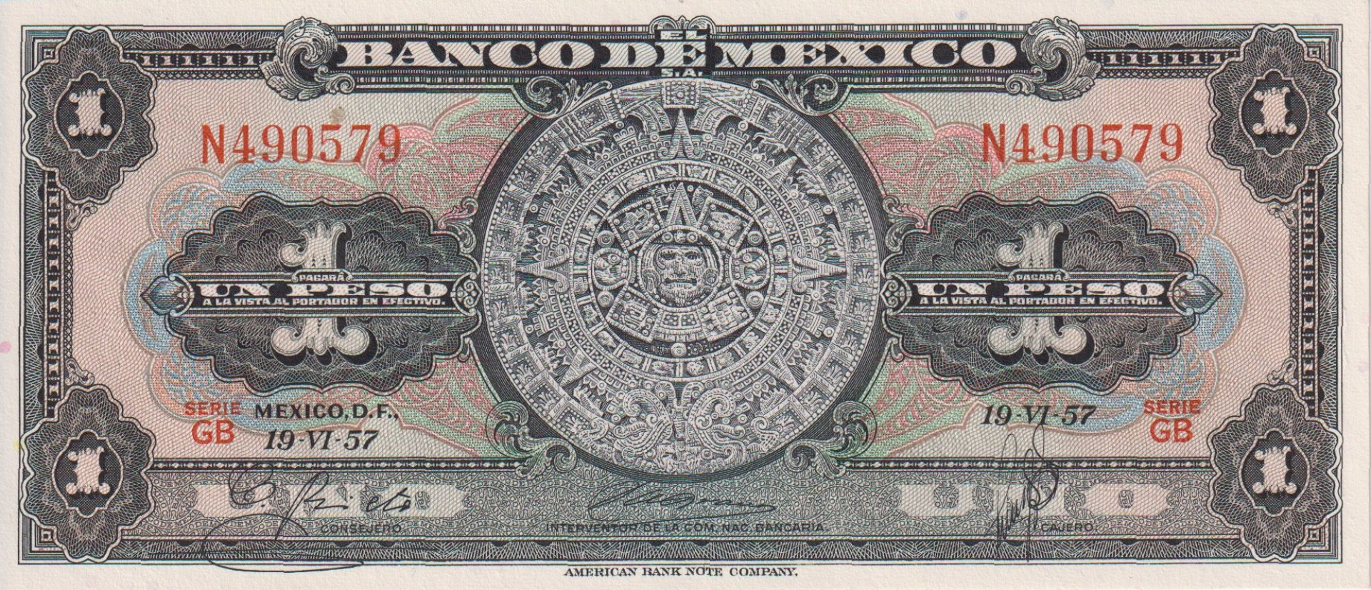 Mexiko 1 peso 1957.VI.19. P 59a