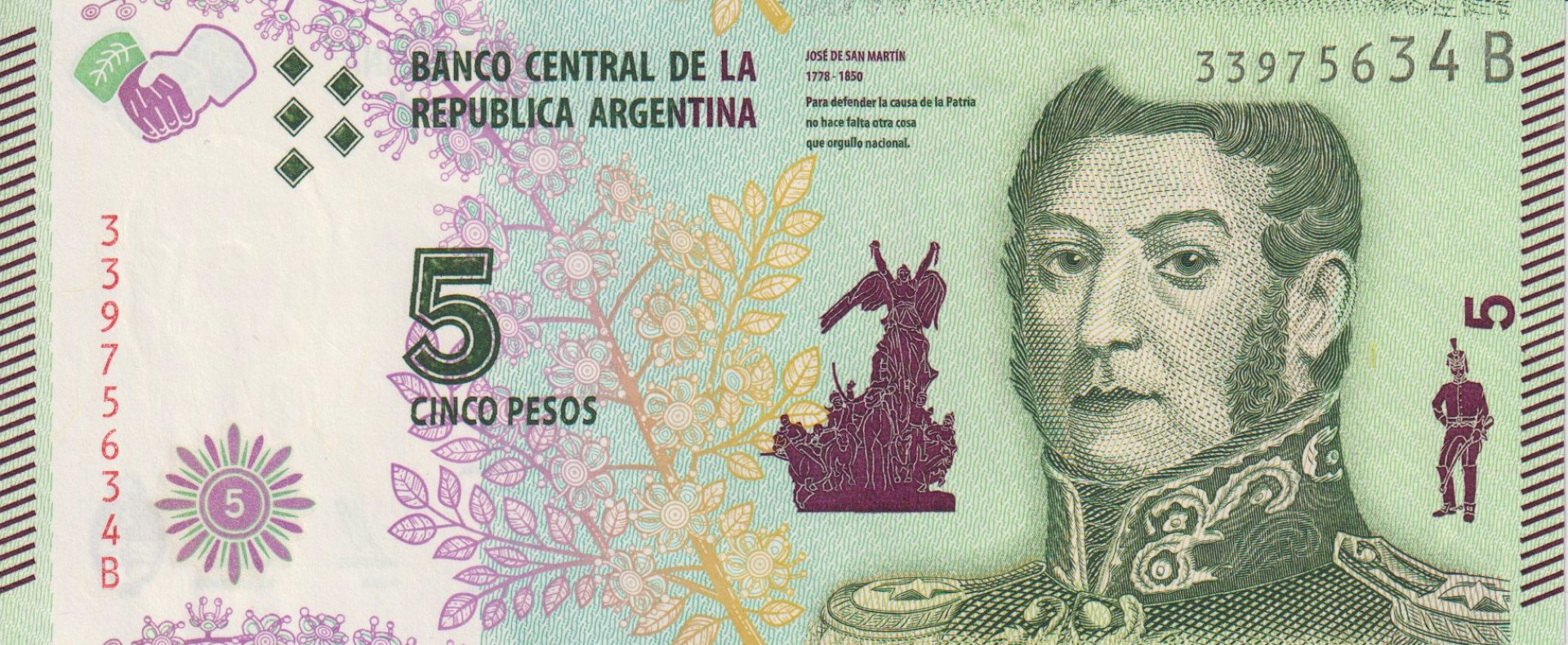 Argentina 5 pesos 2015.  P 359