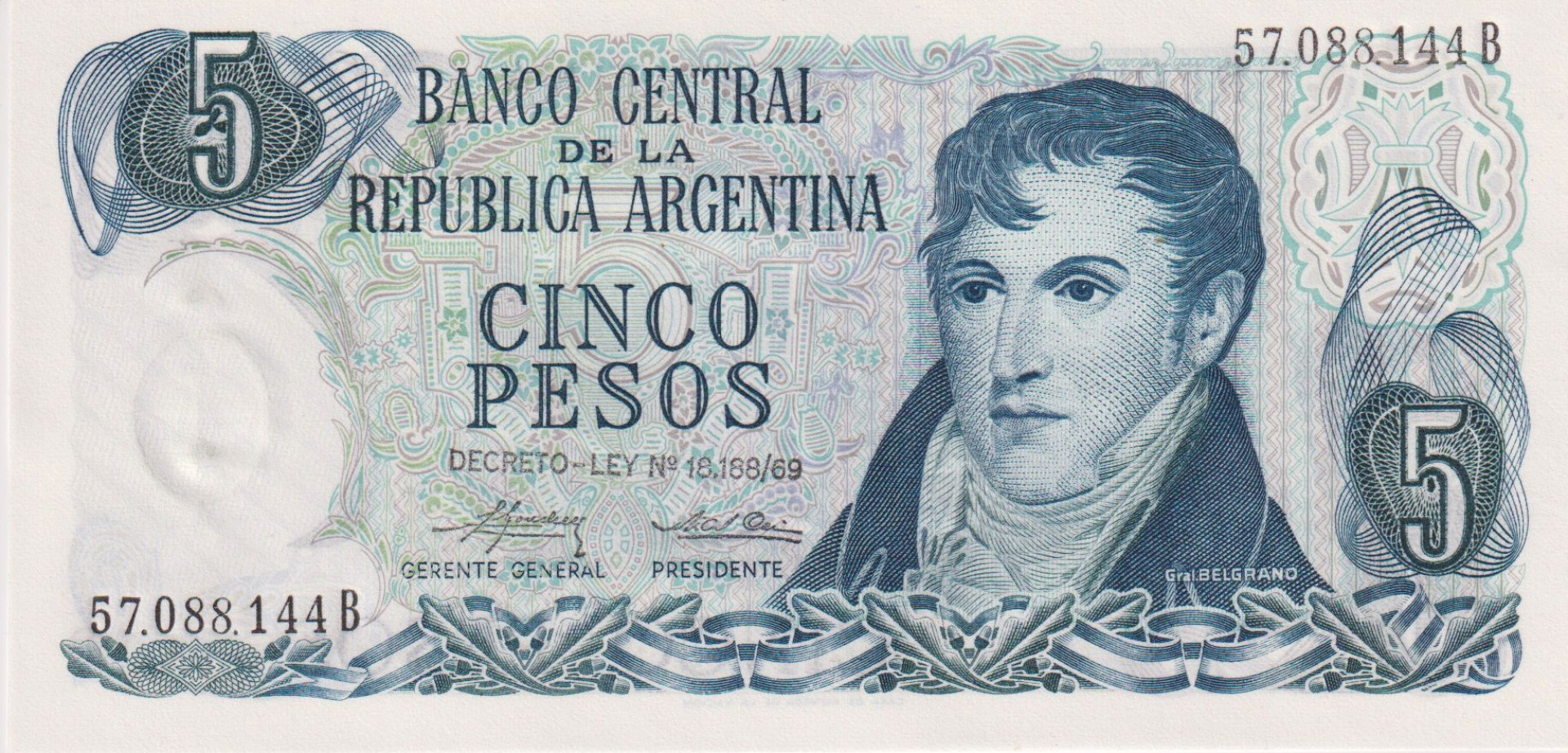 Argentina 5 pesos 1974-1976.  P 294