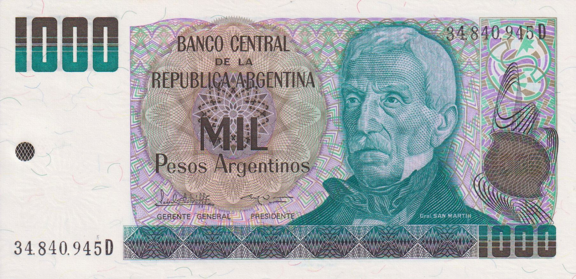 Argentina 1000 pesos 1984-1985.  P 317