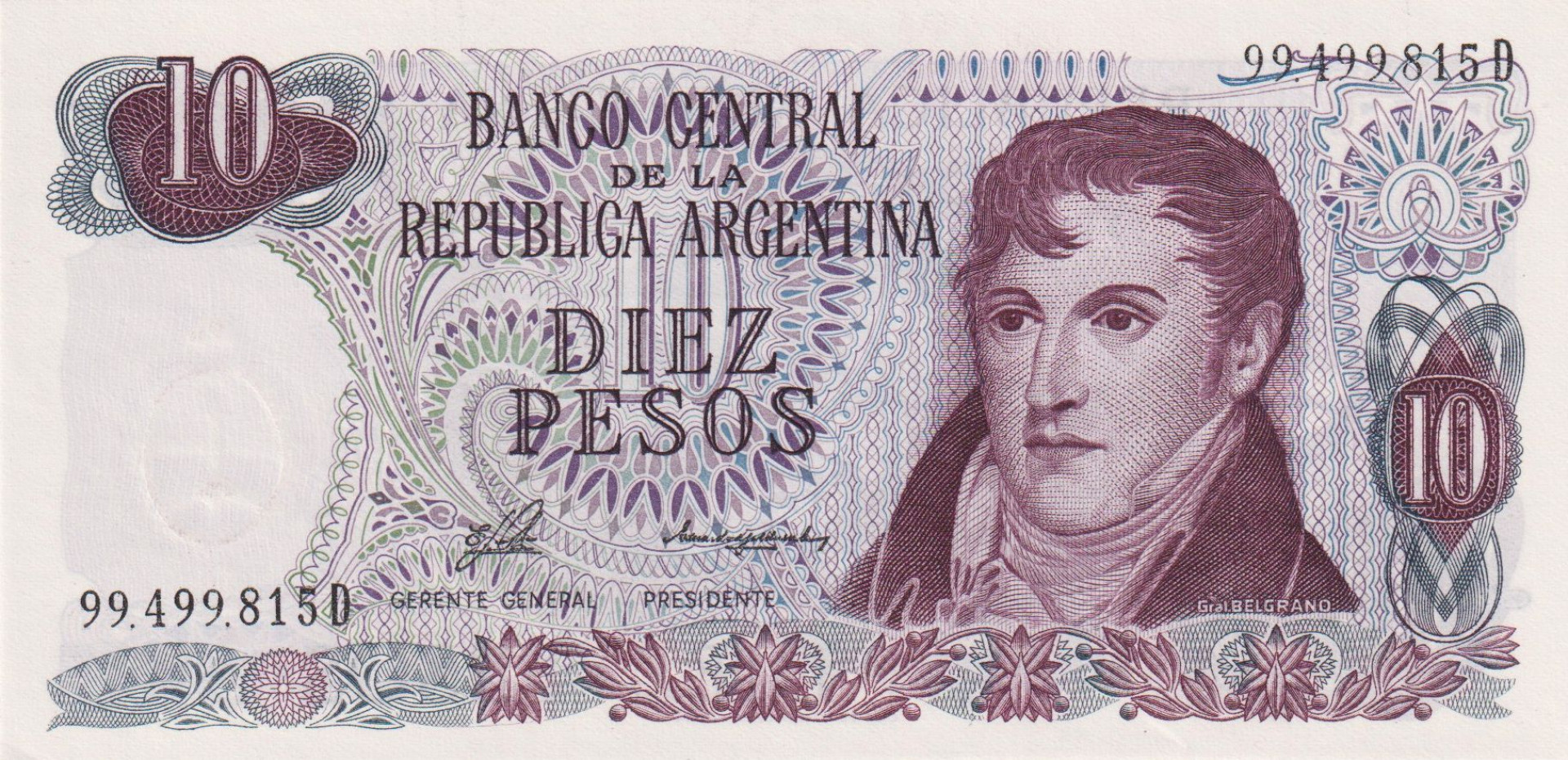 Argentina 10 pesos 1976.  P 300