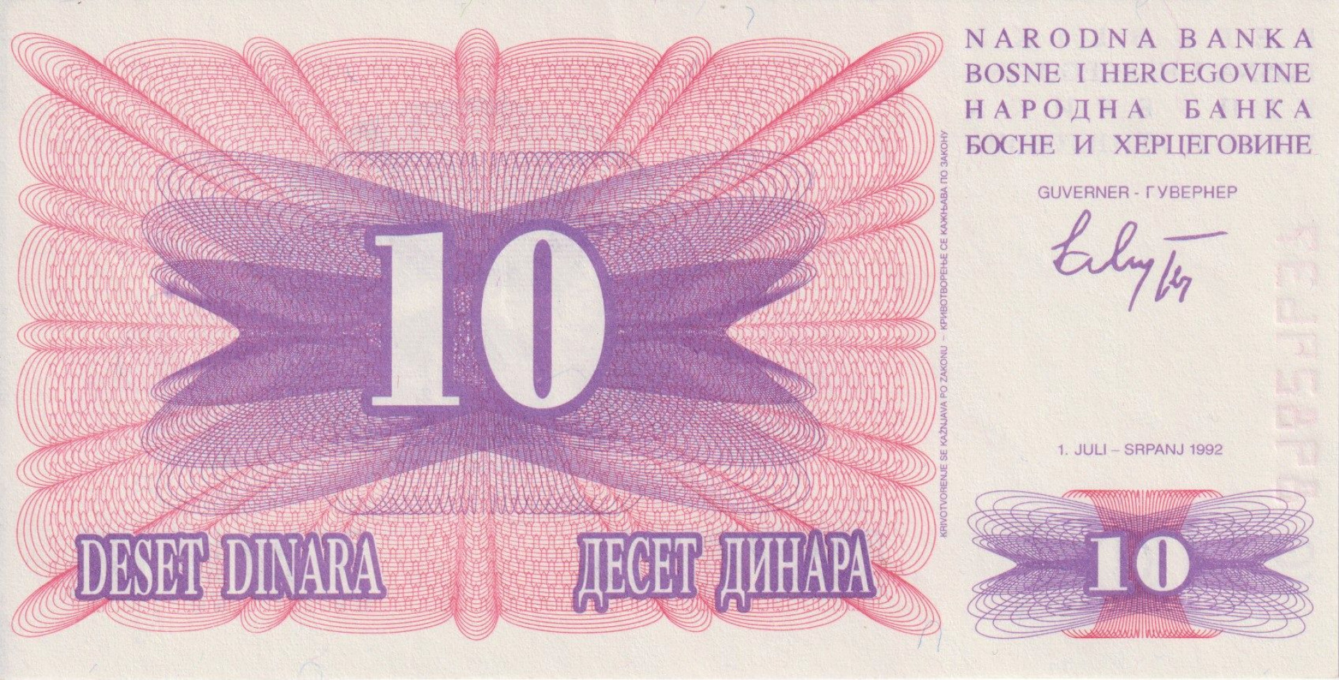 Bosznia-Hercegovina 10 dinár 1992. P 10