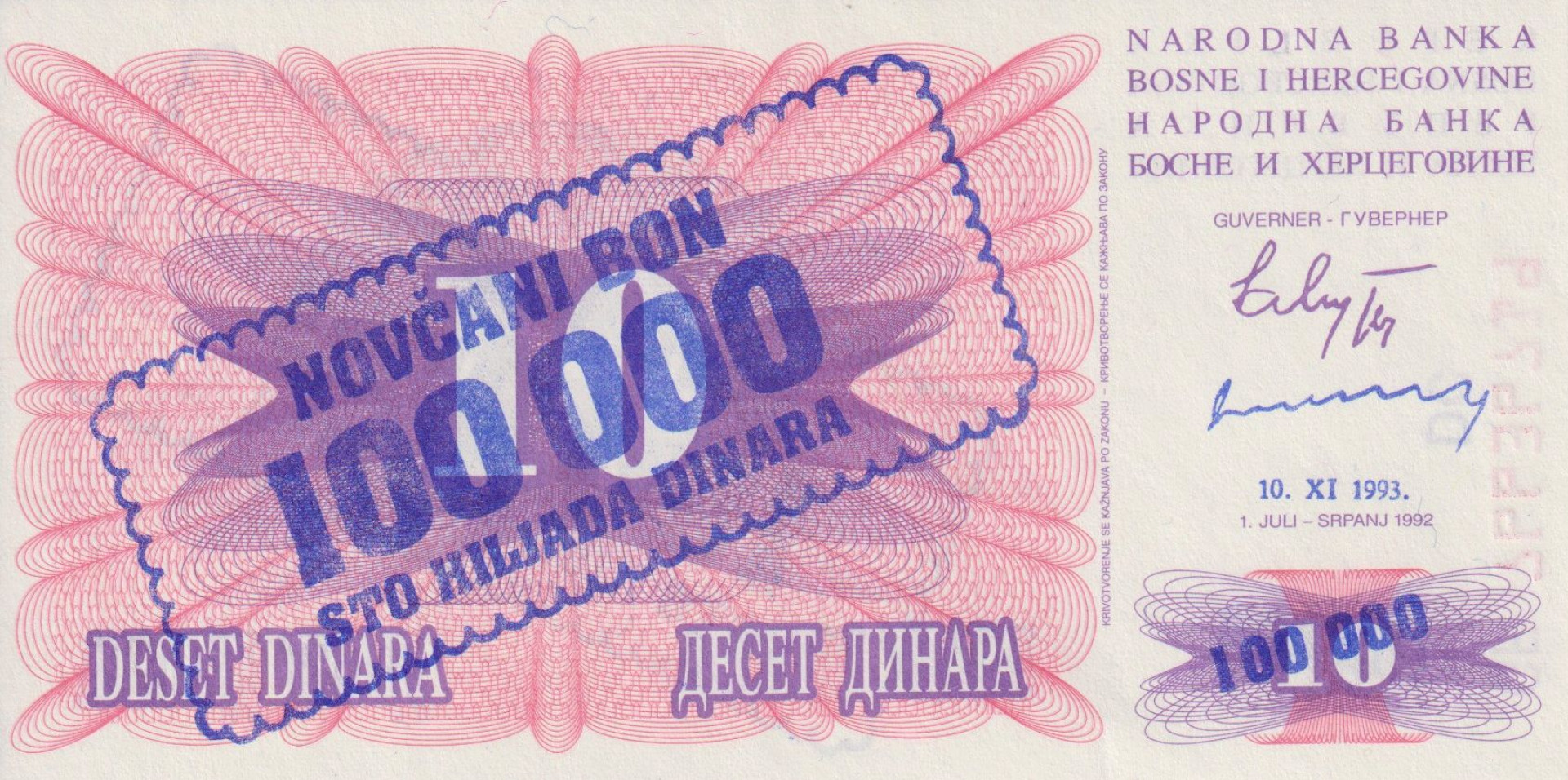 Bosznia-Hercegovina 100.000 dinár 1993. P 34