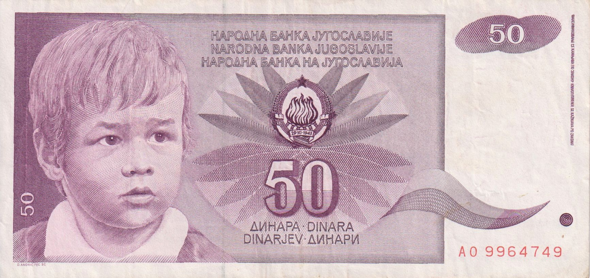Jugoszlávia 50 dinár 1990.  P 104