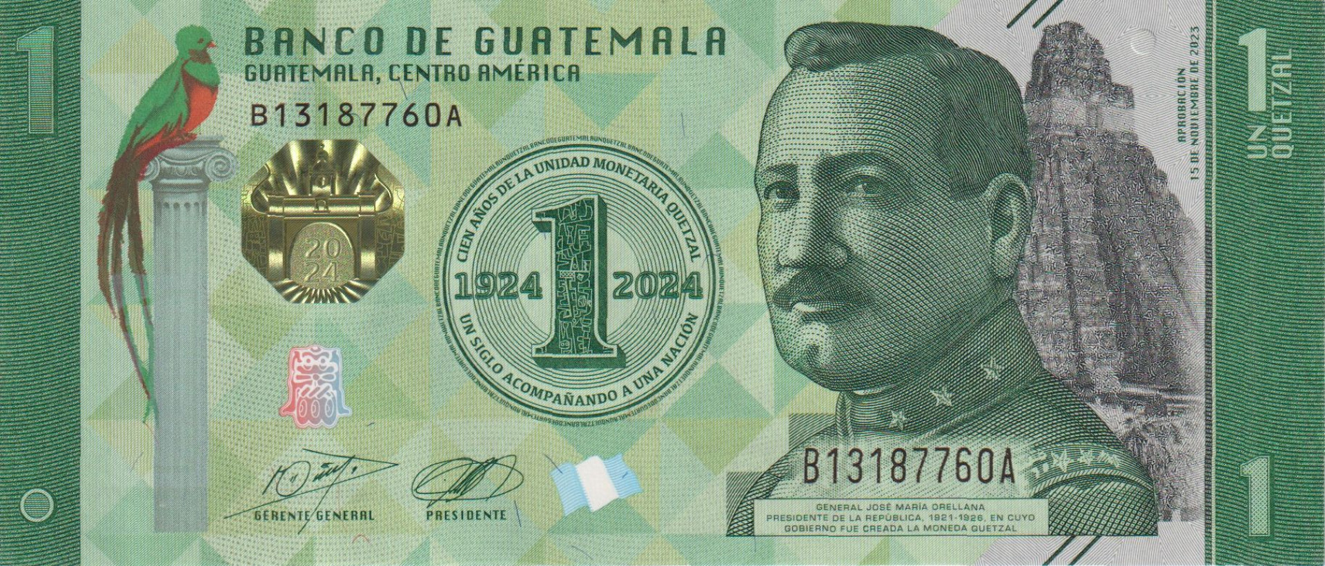Guatemala 1 quetzal 2024.  P 129