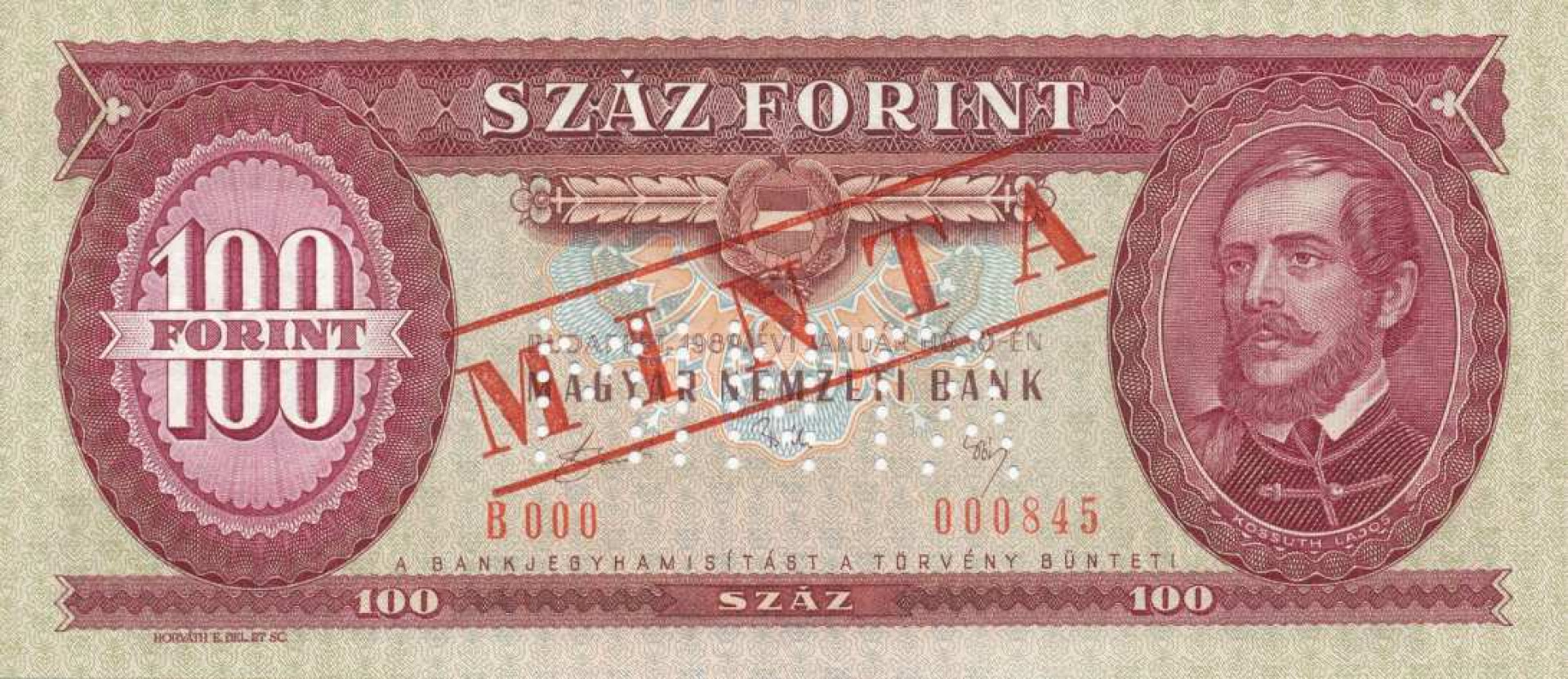 100 Forint 1989. MINTA