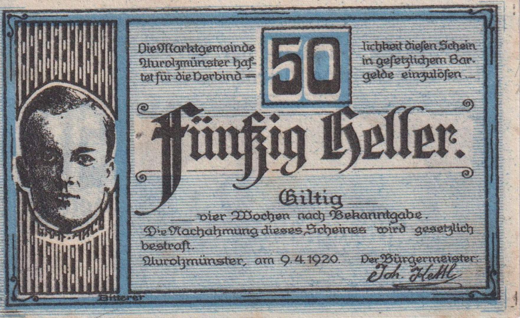 Aurolmünster 50 heller 1920