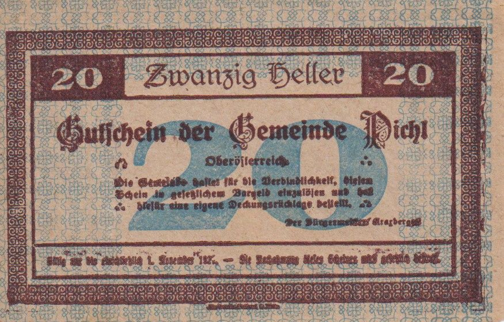 Pichl bei Wels 20 heller 1920